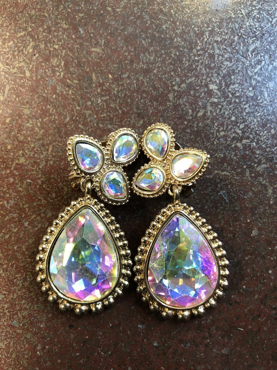 Iridescent Clip On Dangle Earrings Womens Metal