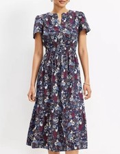 *NEW* Loft Peacock Smocked Waist Button Midi Dress, Size S