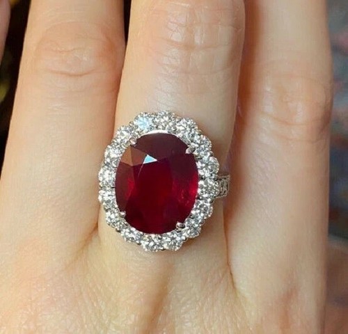 AAA 5.00 Ct Oval Cut Natural Ruby Diamond Engagement Ring 14K White Gold Solid - Picture 2 of 6