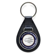 US Navy Information Systems Technician IT Black Leather Keychain Silver Keyring