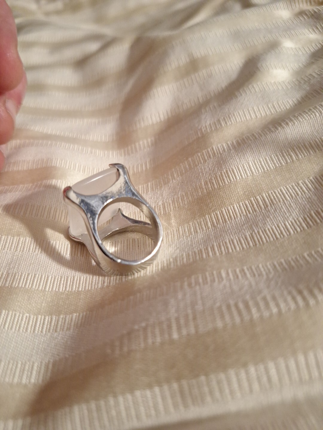 Silver Ring? Unmarked Silver Ring Large White Sto… - image 4