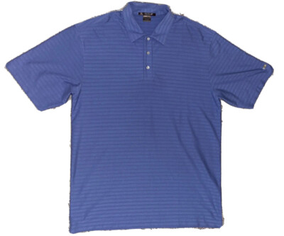 Nike Dri Fit Men’s TIGER WOODS Golf Polo Light Blue Striped Shirt Size  Large