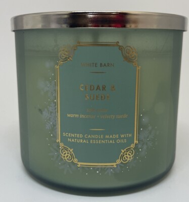 NEW Bath & Body Works Cedar & Suede 3 Wick Candle 14.5 Oz White Barn