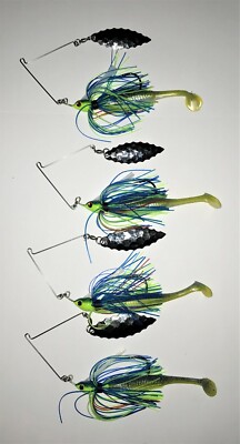 Spinnerbaits WEEDLESS  4 Total:  CHARTREUSE/BLUE   2-3/8  2-1/2 w/Trailers
