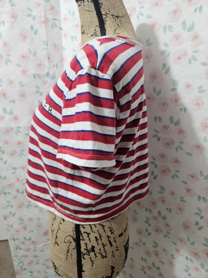 TOMMY HILFIGER 女式红色/白色/蓝色棉条纹睡衫带标志,M 码 — 第 3/4 张图片