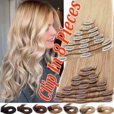 Clip In 100 Remy Real Human Hair Extensions Full Head Highlight Blond US 8"-24