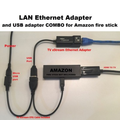 #ad Amazon Fire Stick ETHERNET ADAPTER amp; USB OTG cable TV xStream $14.24