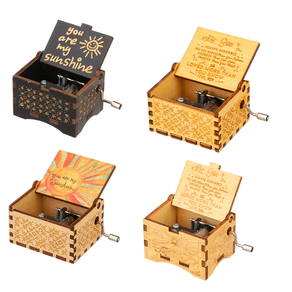 You are My Sunshine Wooden Hand Crank Musical Boxes Antique Engraved Music  Box