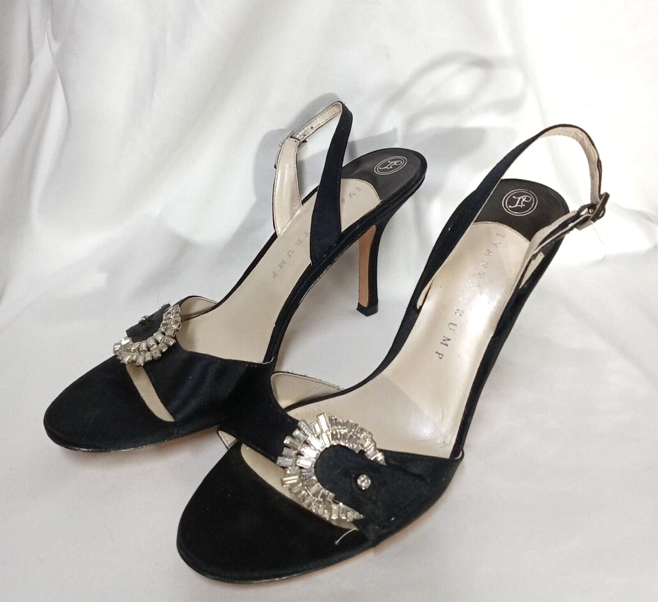 IVANKA TRUMP - SLINGBACK размер 8,5 М черный атласный верхний кожаный подошвы со стразами - Изображение 2 из 4