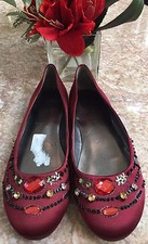 Nine West WMNS Red Satin Sequin Studded Flats Slip On Evening Shoes Size 9M EUC!