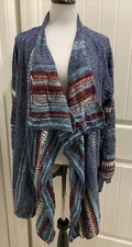 One World NWT Waterfall Boho Open Sweater Cardigan SZ 2X Fair Isle/Southwest