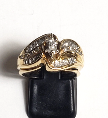 10K YELLOW GOLD 1/2 CT TW MARQUISE & BAGUETTE DIAMOND BRIDAL RING SET SIZE 5.75 - Picture 7 of 8
