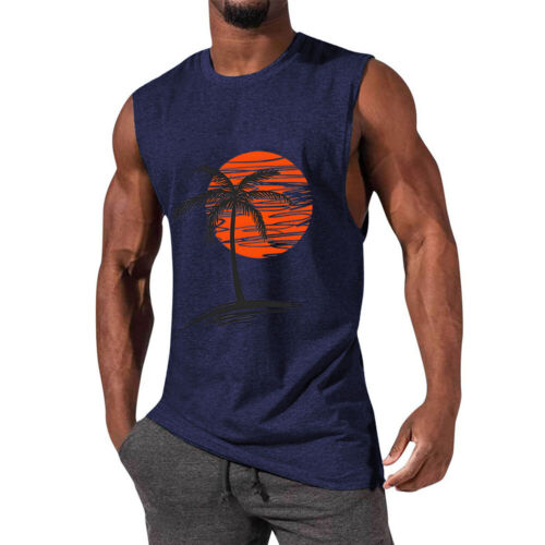 Summer Mens Surf Beach Top Large Size Breathable Sleeveless Loose Print Tank Top - Picture 17 of 18