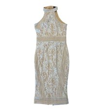 Pretty Little Thing White Lace Crochet High Neck Midi Dress size 4