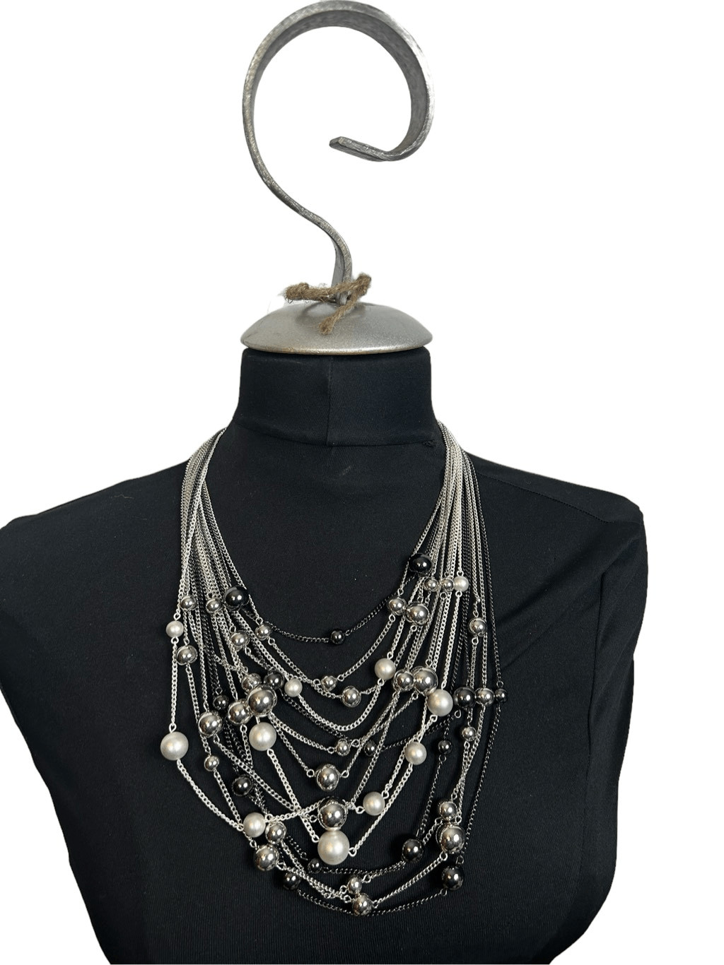 Unsigned multi layered  black and silver beaded n… - image 2