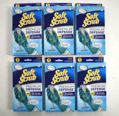 6 Pack Soft Scrub Premium Defense Teal Latex Gloves 12813-16 Channel Cuff Large