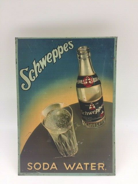 Details zu Schweppes SODAWATER - Blechschild Aufsteller - 17,5 x 24,5 cm - B 1956 Sehr beliebte Angebote