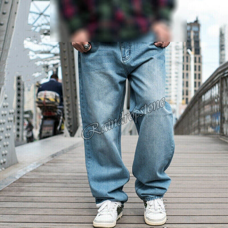 Men Baggy Jeans Wide Leg Denim Pants Hip Hop Vintage Style Loose Trousers  Casual