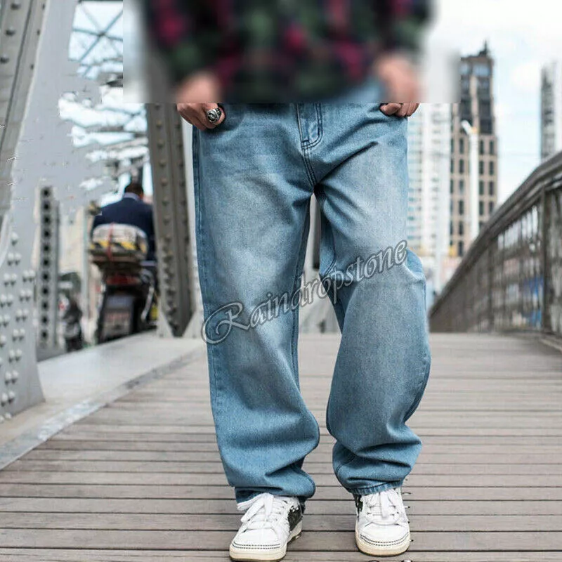 Men Baggy Jeans Wide Leg Denim Pants Hip Hop Vintage Style Loose