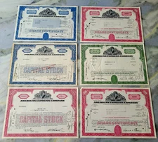 Lot of 6 -  American Express Company 1960's-1970's AMEX Stock Certificates