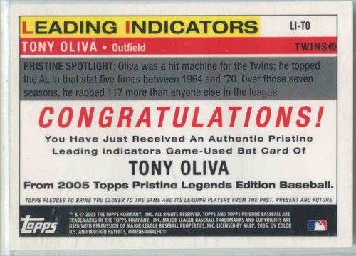 2005 TOPPS PRISTINE RELIC #LL-TO TONY OLIVA TWINS - Picture 2 of 2