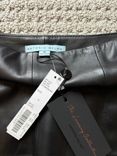 Antonio Melani Caroline Black Genuine Leather Skirt Medium Regular Price $199 - Picture 2 of 7