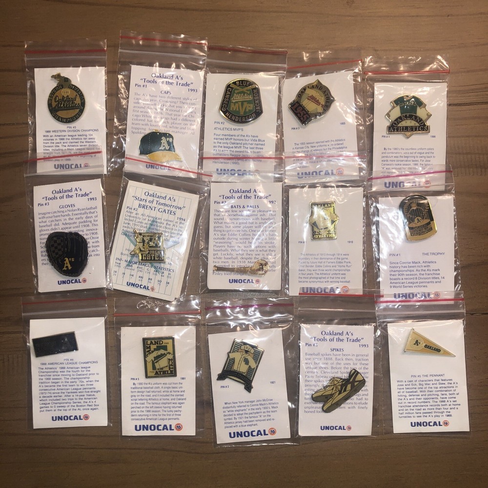 Vintage Lot Of 15 OAKLAND ATHLETICS Baseball A's MLB 1980s SGA Lapel/Hat Pins