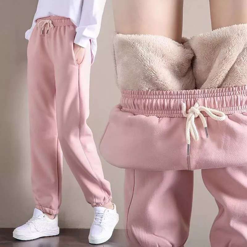 Women Thicken Fleece Flannel Lined Sweatpants Thermal Pants Trousers Winter  Warm