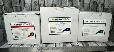 Set of 3 Theraband 5 foot Resistance Bands Red Med Green Heavy Blue Extra Heavy