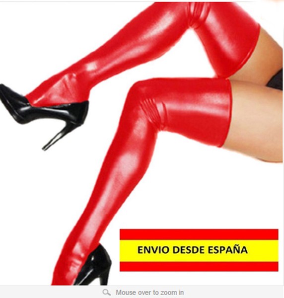 LINGERIE CALZAS MEDIAS WETLOOK SUPER SEXY Y BRAGUITA DE REGALO BODY ROJAS ADULTO