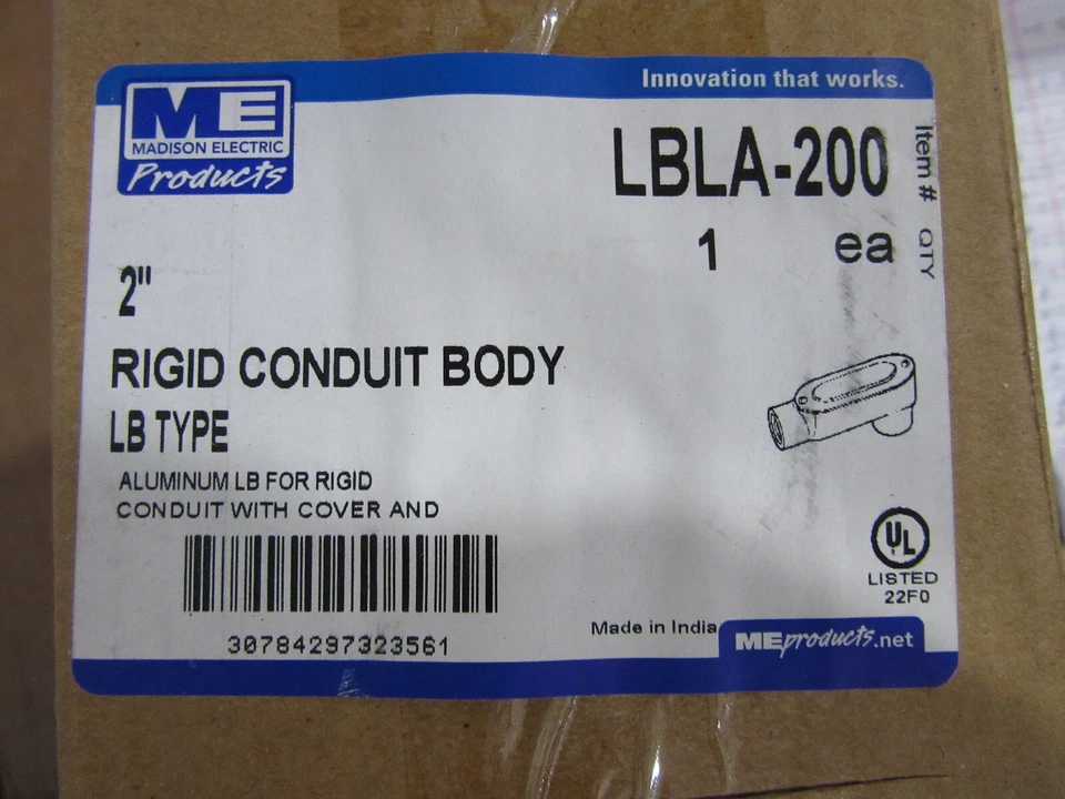 Madison Electric Products LBLA-200, 2" Rigid Aluminum LB with Gasket & Cover New