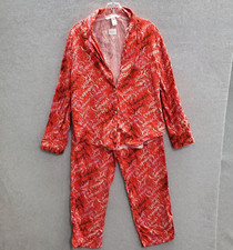 Victoria's Secret Women Sleepwear Medium Red Pajama Set Logo Allover Print READ