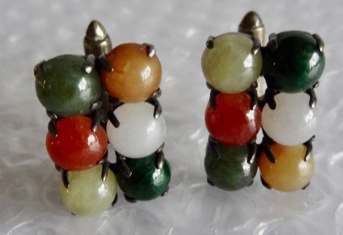 cUFFLINKS MCM MULTICOLOR STONE BALLS & GREEN POLISHED STONE MARKED S neocurio - Picture 6 of 16