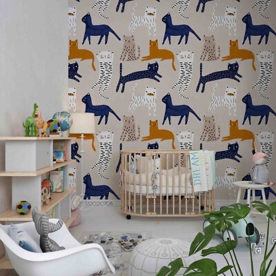3D Cat Cartoon Watercolor Pattern Wallpaper Wall Murals Removable Wallpaper