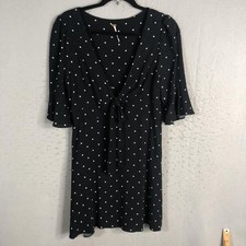 Free People Dress Womens 4 Polka Dot Boho Tie Front Flare Sleeve Rayon Mini