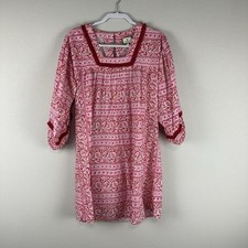 Tuckernuck Pink Red White Sydney 3/4 Sleeves 100% Cotton Mini Dress Size Large