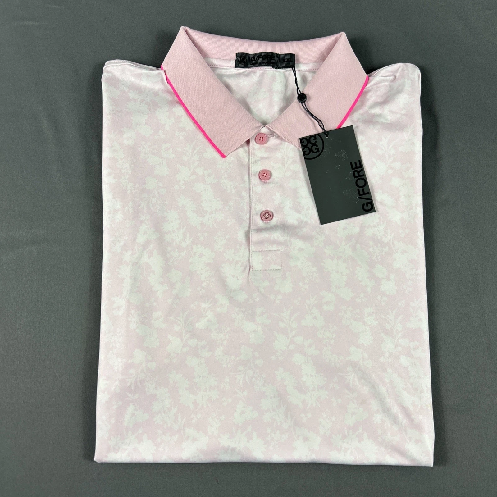 G/Fore G4 Golf Shirt Polo Sleeve Logo Floral Print XXL Pink Polyester MSRP $120