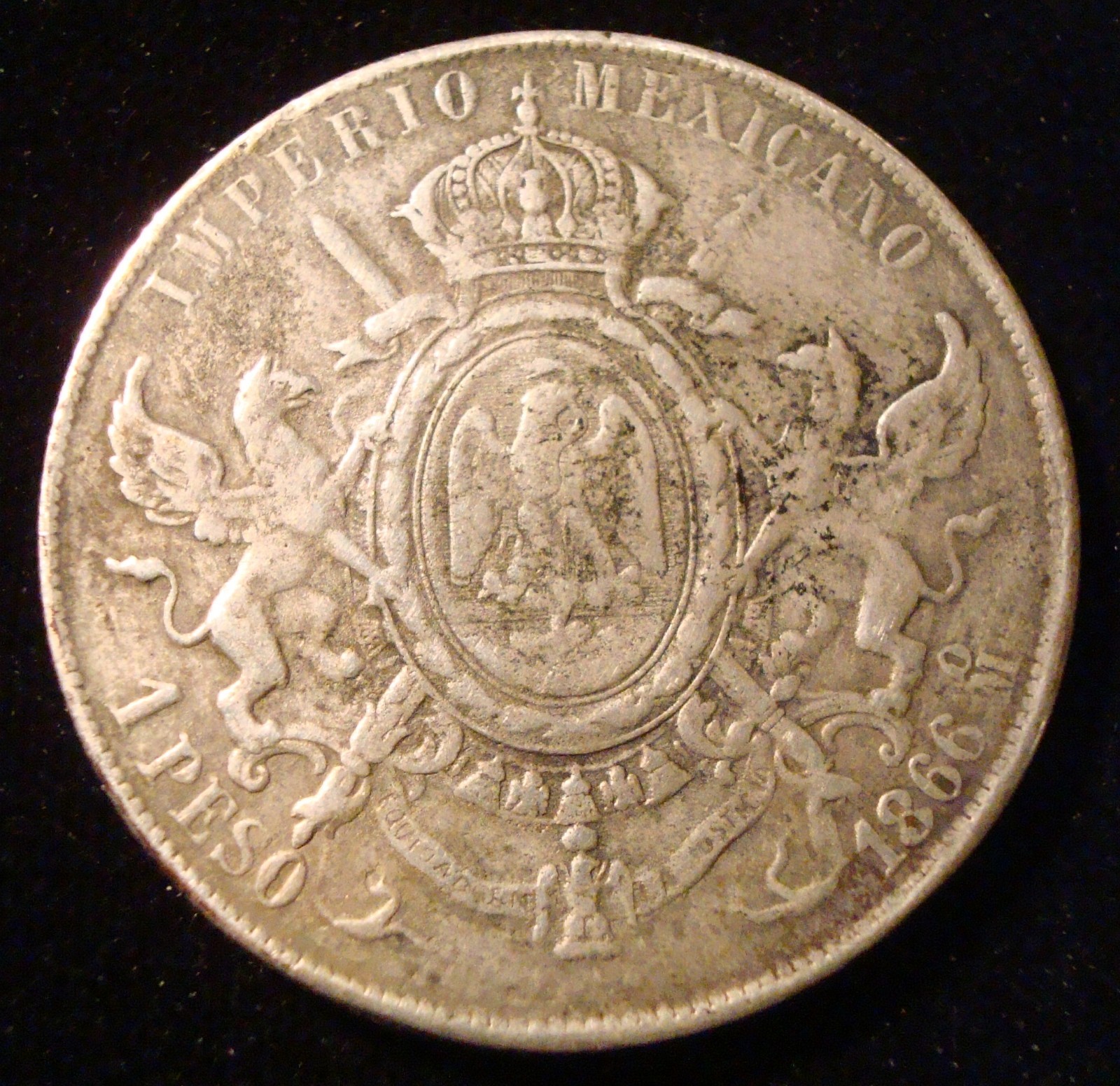 1 Peso Mexico, Empire of Maximilian 1866 Mo, Silver Crown