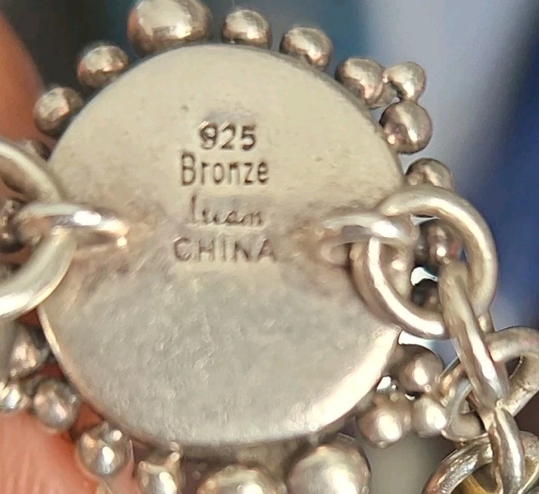 Sterling Silver & Bronze Mother of Pearl Bracelet 925 Iuan China 46g Smoky Quart - Image 2 of 4