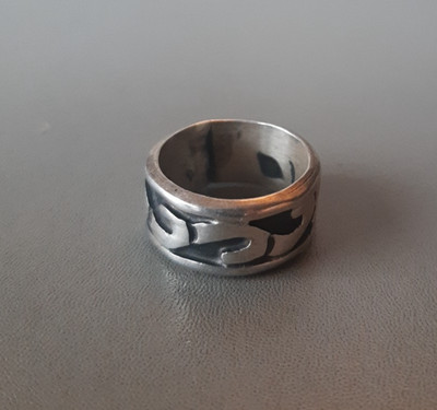 Vintage~STERLING SILVER~HOPI OVERLAY~11 gram~WEDDING BAND~ RING~Sz 8~.925 Signed
