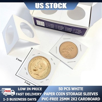Us Quarter Compatible 25mm 2X2 Pvc Free White Virgin Paper Coin Holder Flips