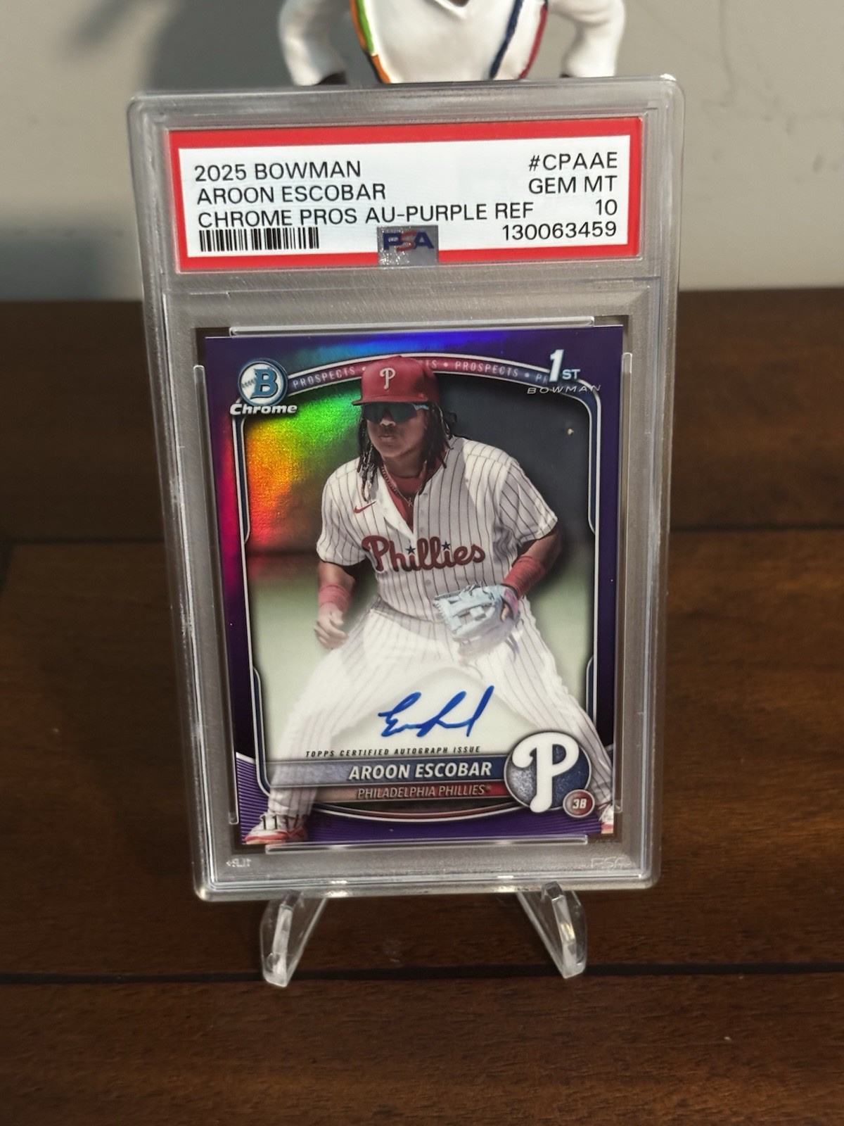 2025 Aroon Escobar 1st Bowman Chrome Auto Purple /250 PSA 10 Gem Phillies