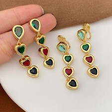 Exquisite Heart Pendant Tassel Ear Clips Luxu...