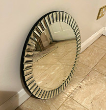 NEXT Round Wall Mirror, Bevelled Glass Framed Mirrored Finish, Silver 50cm