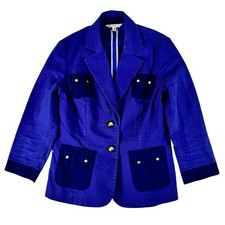 Cabi Blue Two Button Notch Collar Gold Button Blazer Women's Size 6