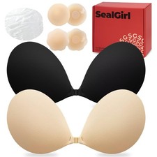Sealgirl Sticky Bra Push Up - 2 Pairs Backless Strapless Bra Invisible Adhesive