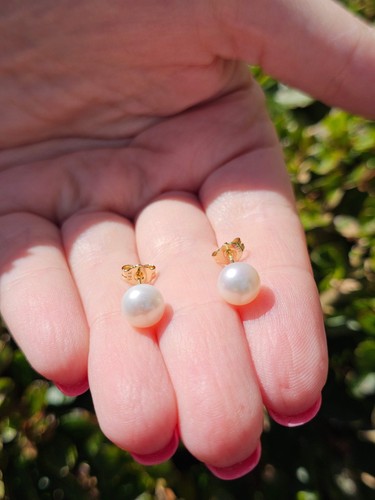 14ct Yellow Gold Freshwater Pearl Studs Bridal Jewellery Fine Jewelry