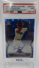 Justin Crawford 2023 Bowman Sapphire 1st Chrome Auto #BSPAJC Phillies PSA 9