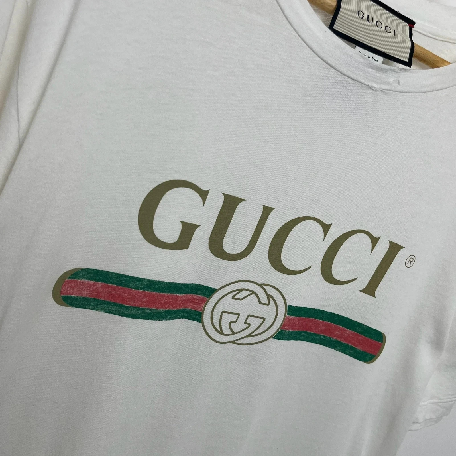 Gucci White Spell Out Distressed T Shirt With Embroidered Flower - S image 2