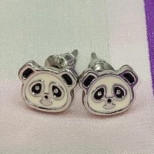 Panda Earrings Stud Silver Colored